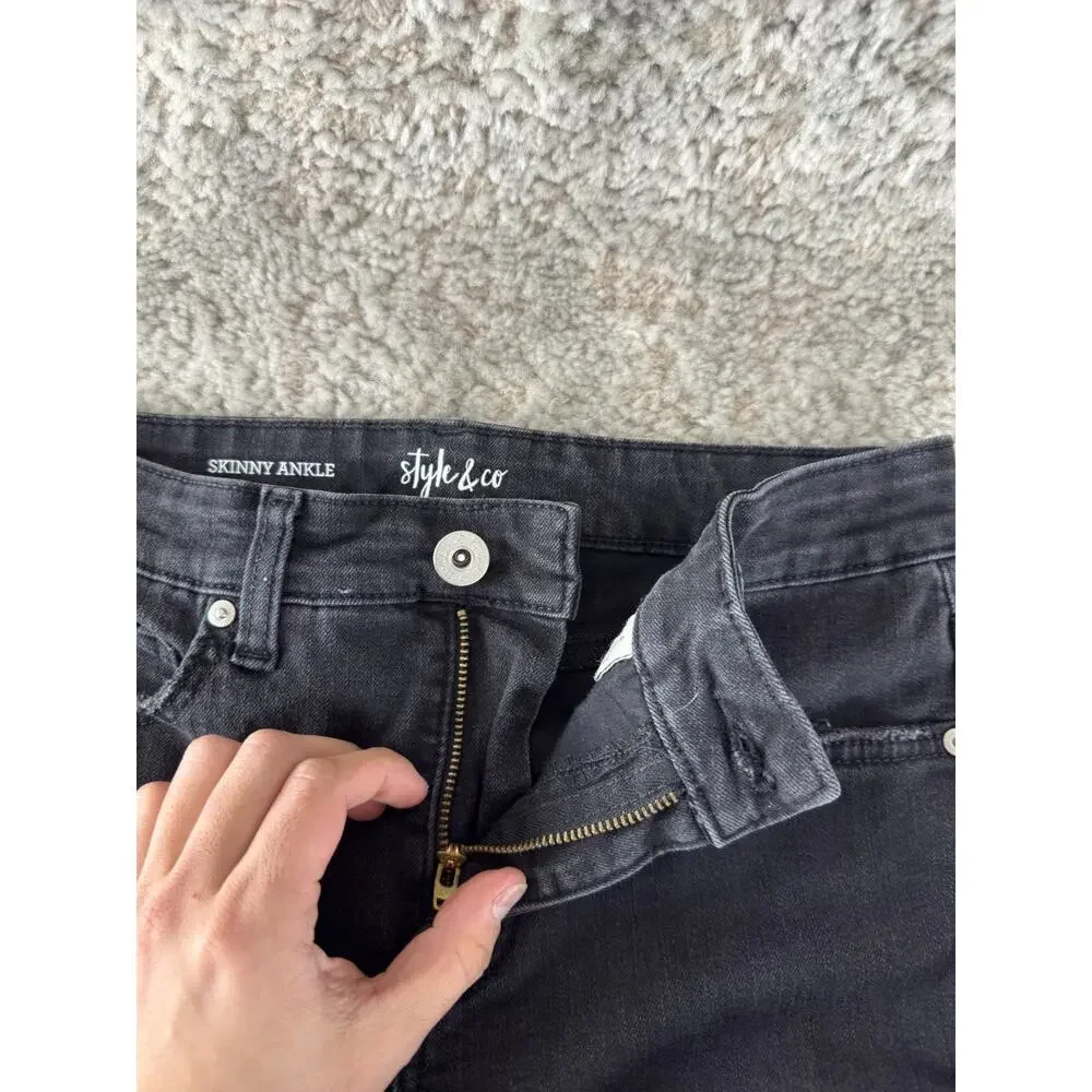 Style Co Size 4 Skinny Ankle Denim Jeans Pants Black Button‎ Zip Casual